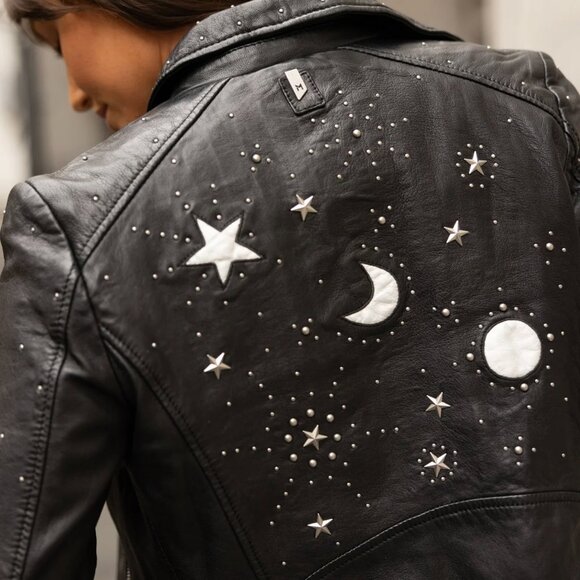 Maurituis Black Leather Jacket Moon and Stars - Picture 4 of 8